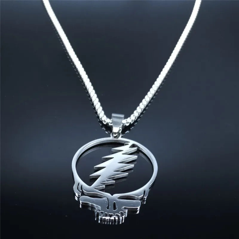 2024 New fashion punk rock band Grateful Dead Skull stainless steel necklace personality alphanulose collarbone chain