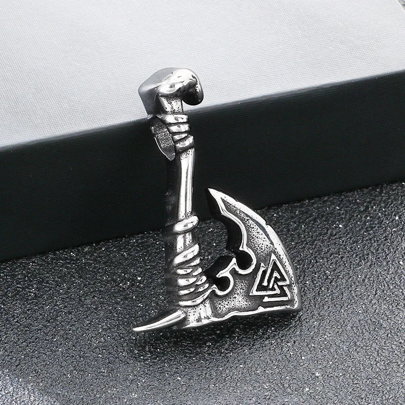 Stainless Steel Viking Axe Pendant Necklace for Men Vintage Norse Double Axe Wolf Head Amulet Necklaces Punk Gothic