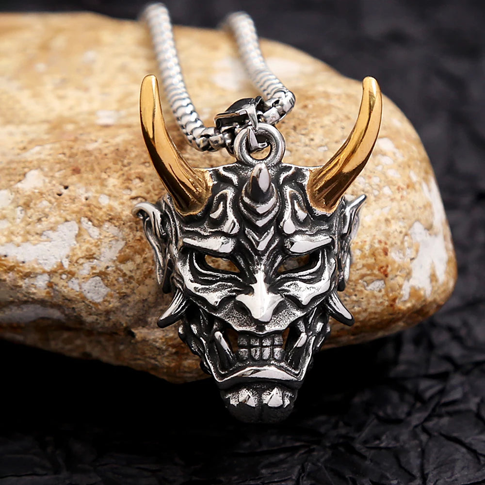 Gothic Retro Stainless Steel Ghost Mask Pendant Necklace For Men Boys Punk Fashion Skull Necklaces Jewelry Horror