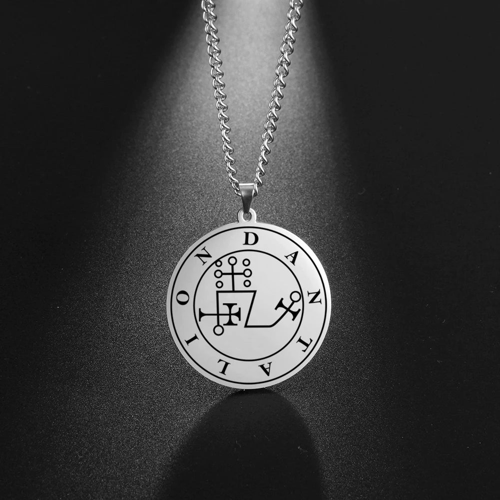 LIKGREAT Lesser Key of King Solomon Occult Sigil 72 Demon Charm Medalion Necklace for Men Women Stainless Steel Magic Talisman