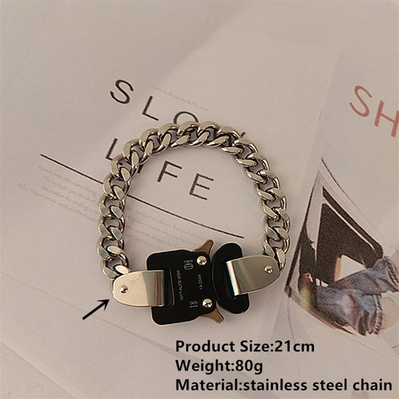 HANGZHI 2021 NEW Hip Hop Punk Titanium Steel Street Men and Women Letters Metal Safety Buckle Necklace Fashion Jewelry