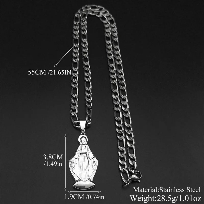 Virgin Mary Pendant Necklace — Silver