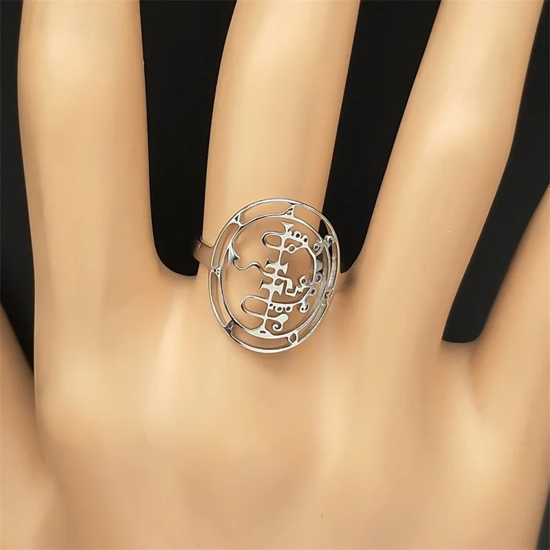 Baphomet Steel Ring Sigeal Sigil Lucifer Satan