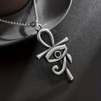 1pc Fashionable Horus Eye Ankh Cross Pendant Necklace, Unisex Amulet Jewelry for Sacred Protection