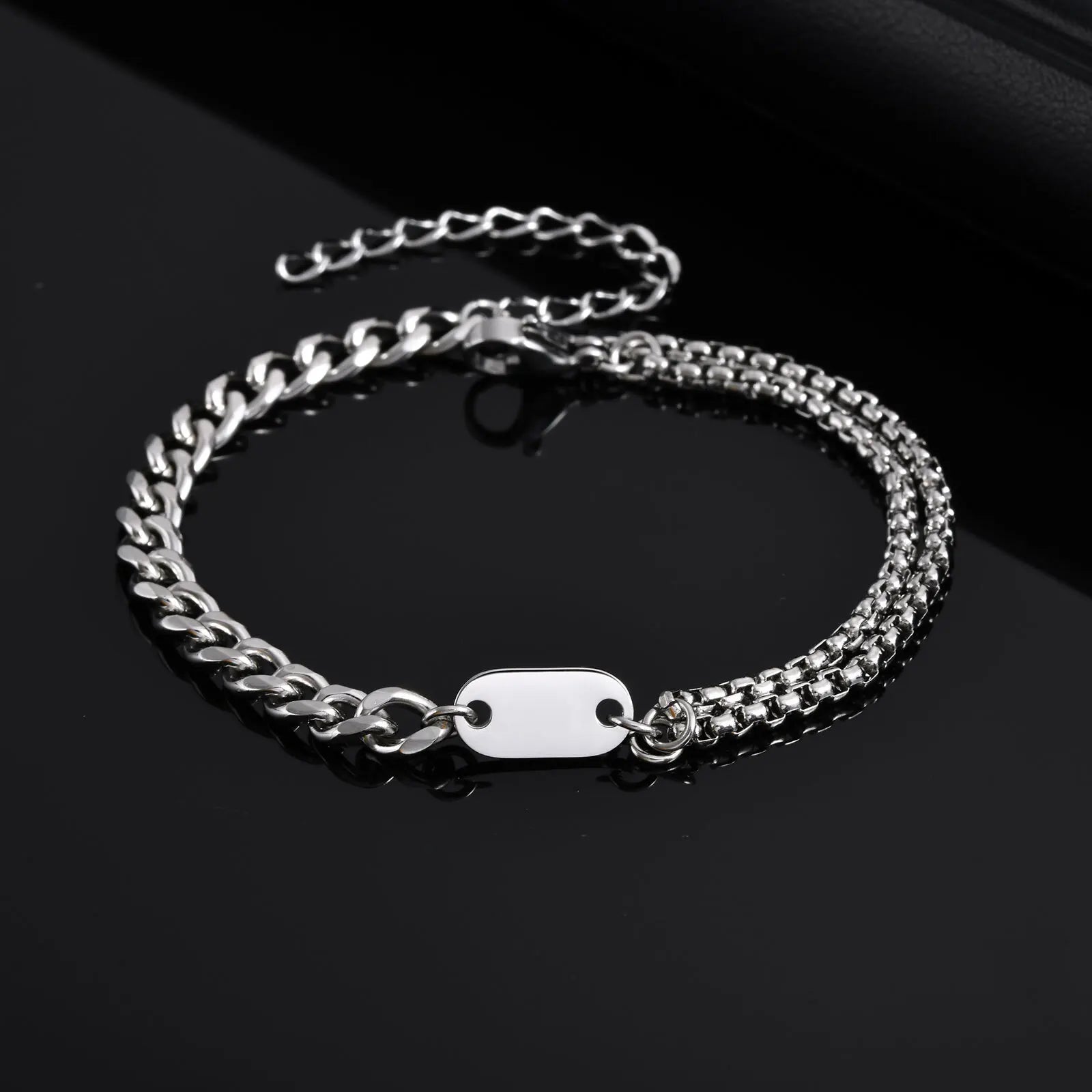 Cuban Box Chain Letter Bracelet — Stainless Steel