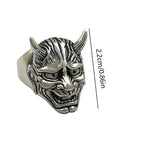 Punk Hannya Oni Mask Ring Men | Gothic Demon Devil Biker Jewelry | Vintage Silver Plated Finger Ring for Male Party Gift