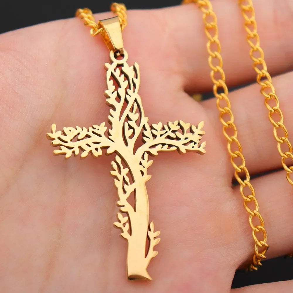 Jesus Cross & Saint Benedict Pendant Necklace — Stainless Steel