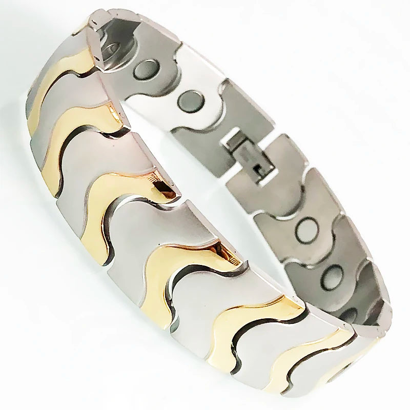 16mm Link Chain Stainless Steel Men's Bracelet Luxury Gold Color Matte Finish With Strong Magnets Therapy Man Bracelets