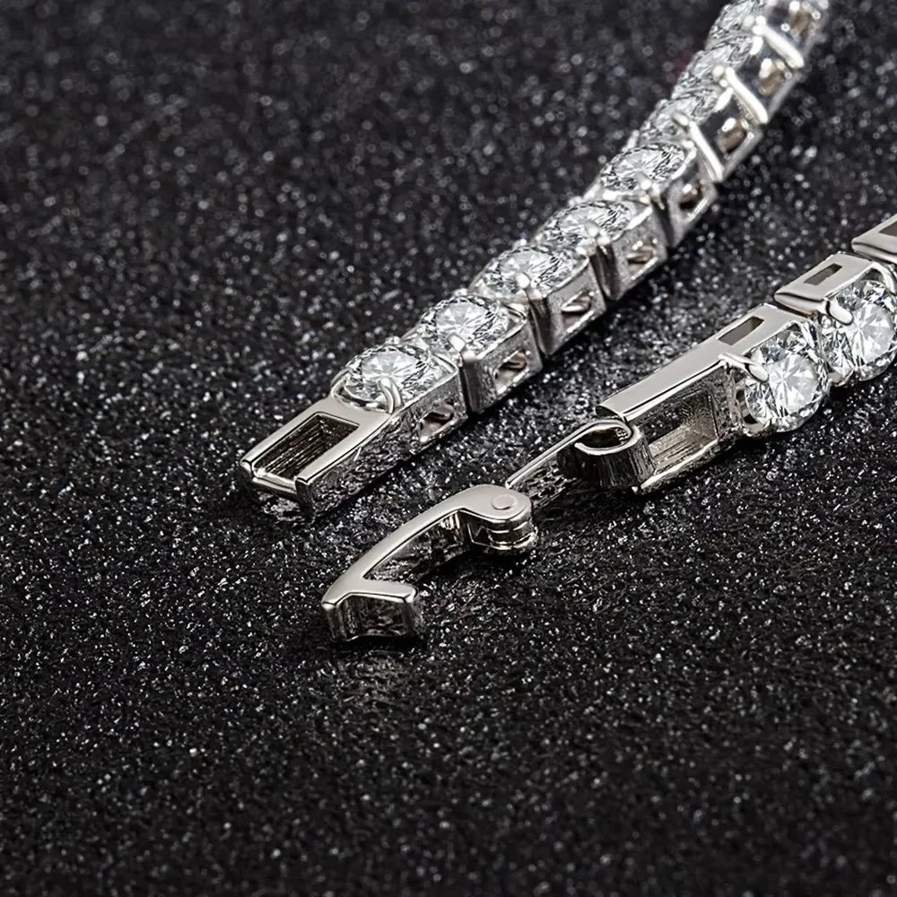 Silver Jewelry 4MM Tennis Bracelet Inlaid with Zircon, Luxury Banquet Engagement Party Gift for Women
