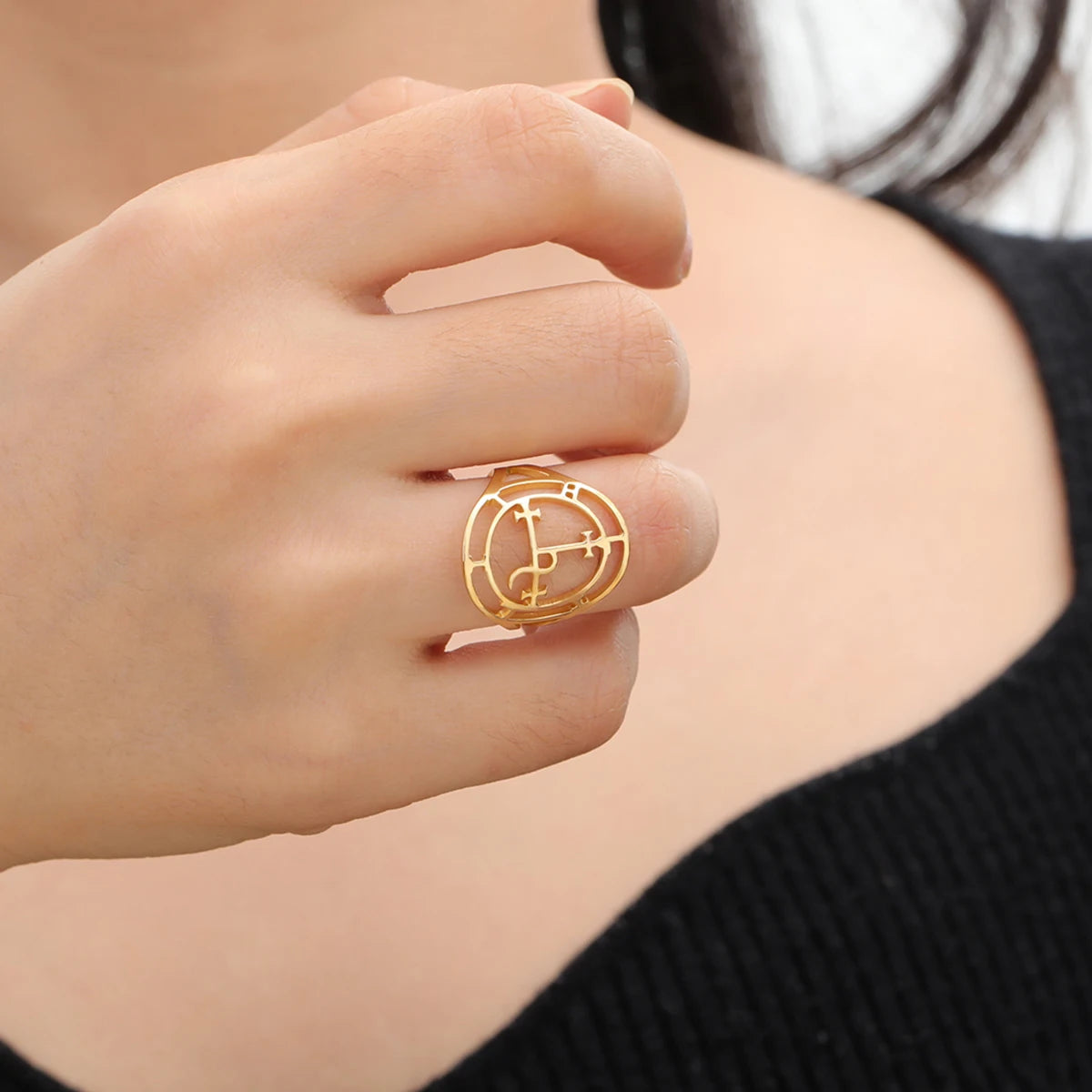 LIKGREAT Sigil Of Lilith Stainless Steel Ring Queen of the Night Solomon Magic Protection Amulet Ring Jewelry Gift for Women Men