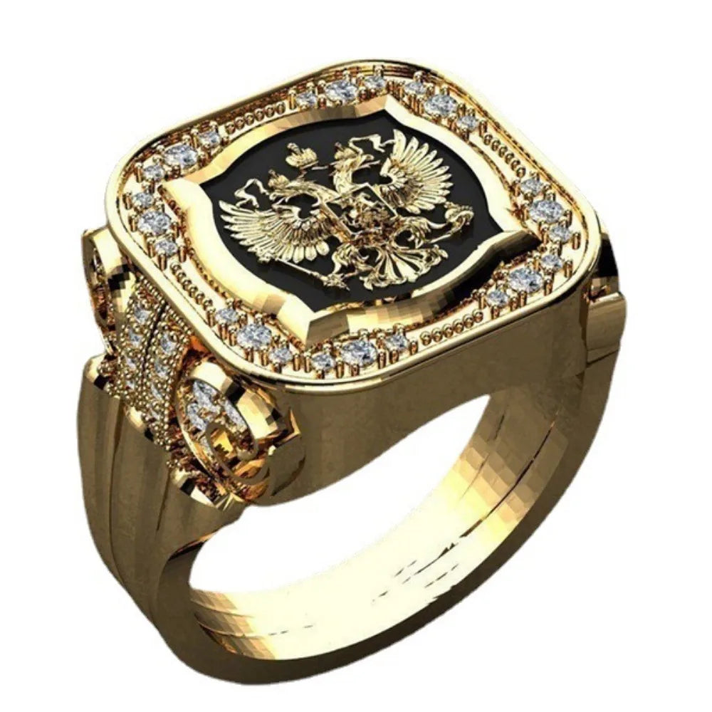 New Simple Retro Fashion Men's Jewelry Luxury Zirconia Stamp Ring Men's Badge Ring Punk Street Niche Trend Party Jewelry Gifts