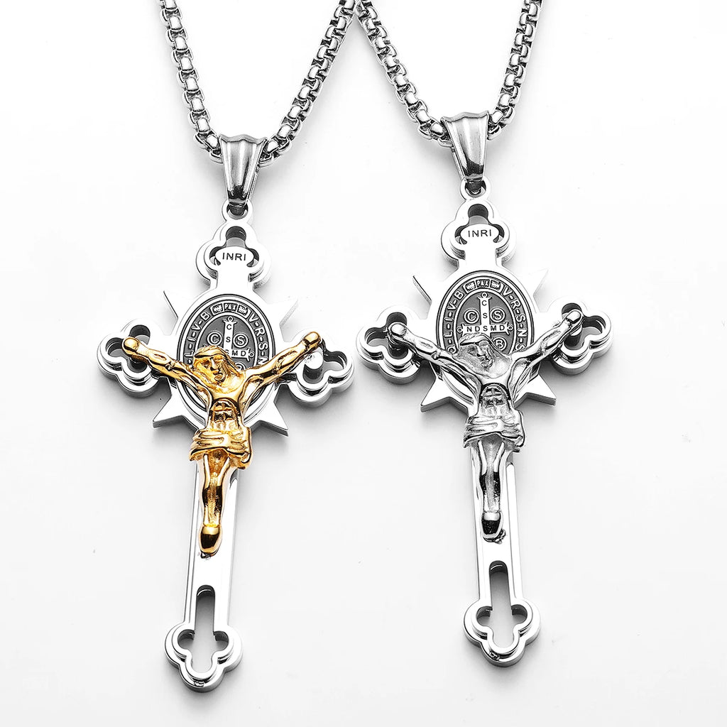 INRI Exorcism Cross Pendant — Stainless Steel