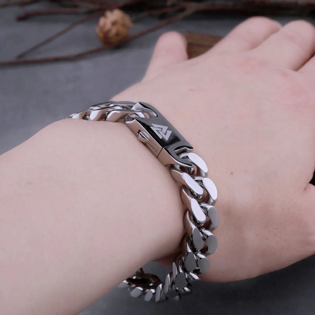 Viking Cast Cuban Thick Chain Mens Bracelet Stainless Steel Fine Polished Chain Four Sides Cut Boyfriend Gift