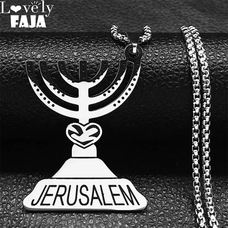Jerusalem Menorah Pendant — Stainless Steel