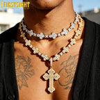 2025 New Iced Out Cross Necklace for Men Women Bling Silver Color Cubic Zirconia Charm Star Link Chain Hip Hop Jewelry