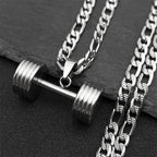 Gym Dumbbell Pendant Necklace — Stainless Steel