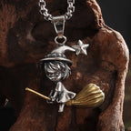 Gold Star Witch Pendant Necklace Retro