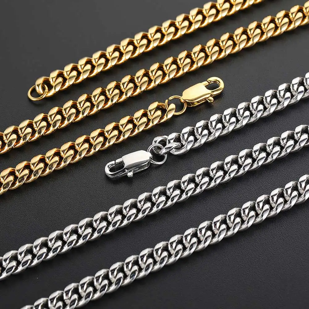 Gold Stainless Steel Cuban Chain Necklace 4-8MM