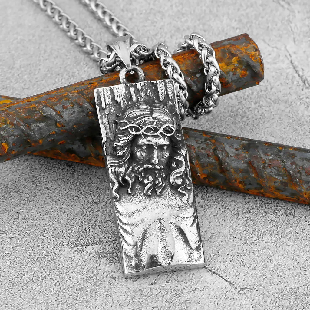 Hip Hop Retro Design Odin Viking Necklace Nordic Men's Religious Belief Jesus Shield Stainless Steel Amulet Jewelry Pendant