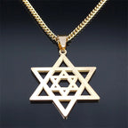 Hip Hop Star Of David Shield Hexagram Pendant Necklace for Men Fashion Stainless Steel Gold Color Chain Star Shape Jewelry Gift