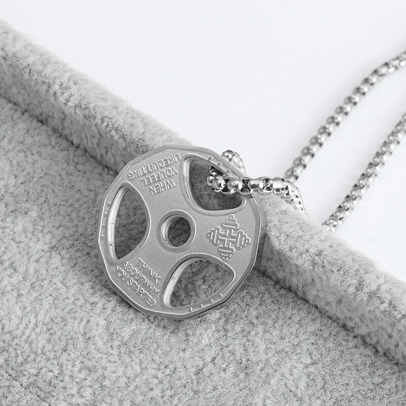 Cool Titanium Steel Dumbbell Pendant Necklace Barbell Fitness Pendant Men and Women Leisure Sports Punk Jewelry