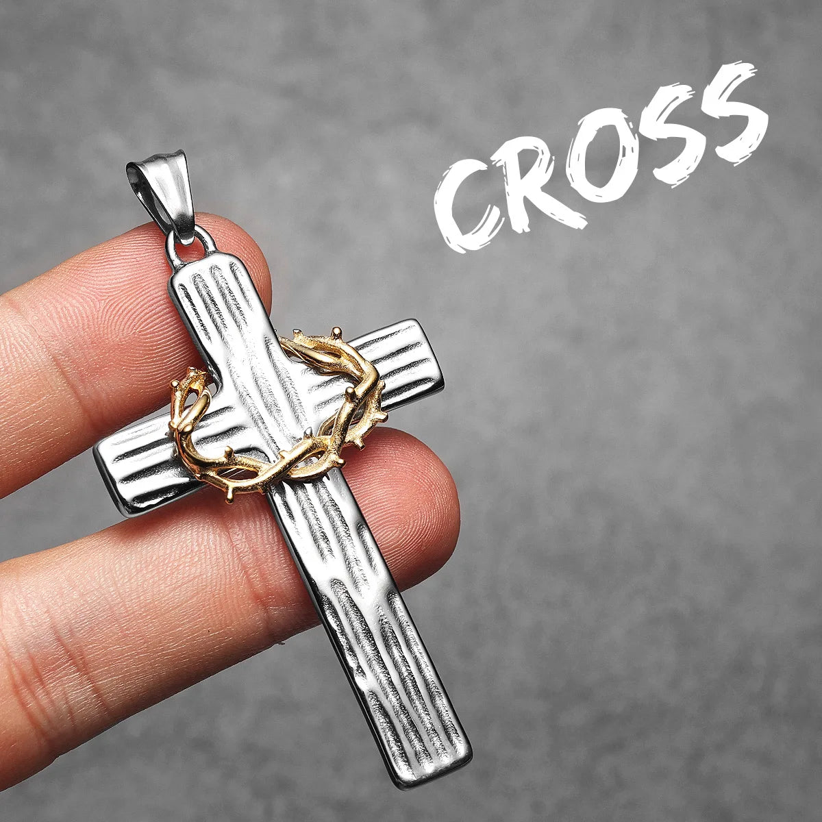 Thorn Cross Pendant Necklace — Stainless Steel