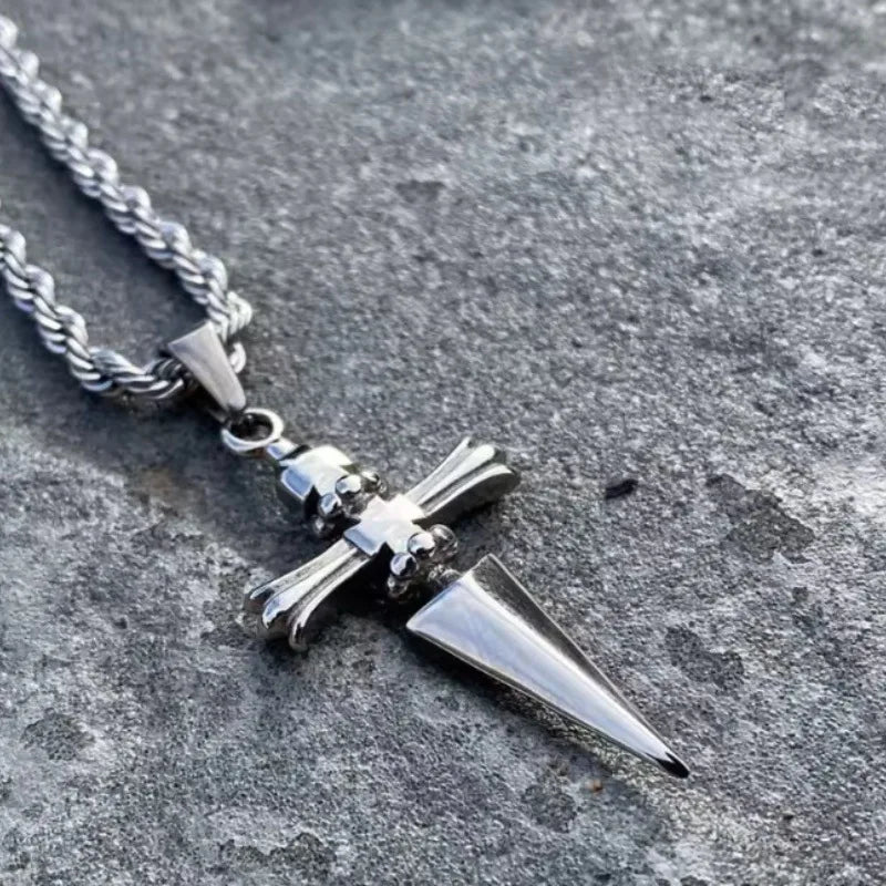 Punk Cross Pendant Necklace for Men — Stainless Steel Chain