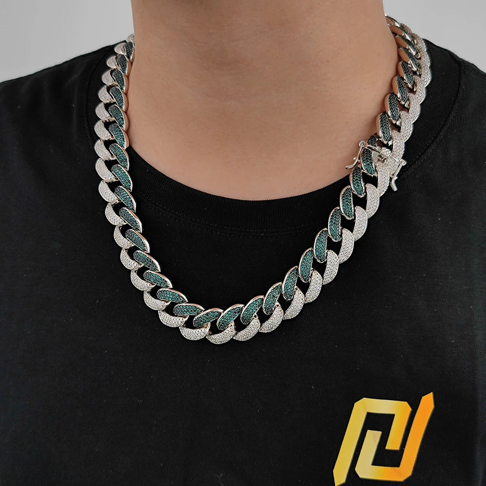 Gold Cuban Chain Necklace Iced Out 18MM 3-Row