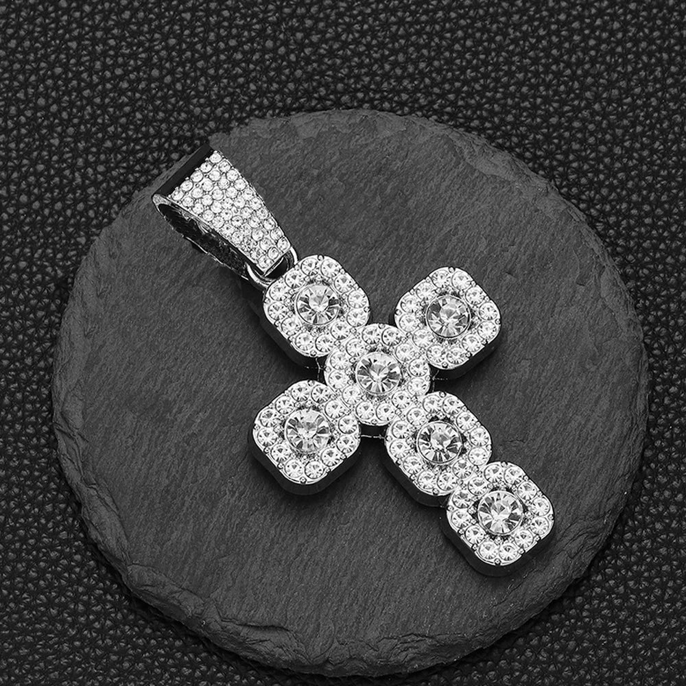 Iced Out Square Cross 13mm Cuban Chain Necklace — Zinc Alloy