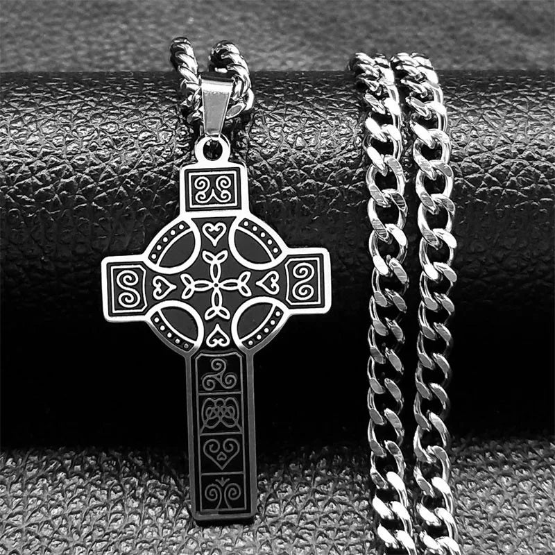 Viking Celtic Cross Pendant Necklace — Stainless Steel