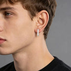 Men's U-shaped White Zircon Hoop Earrings, Fashion High Quality Waterproof Stainless Steel Earrings, Simple Fashion Jewelry