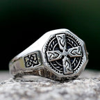 Celtic Cross Knotwork Octagon Signet Ring for Men