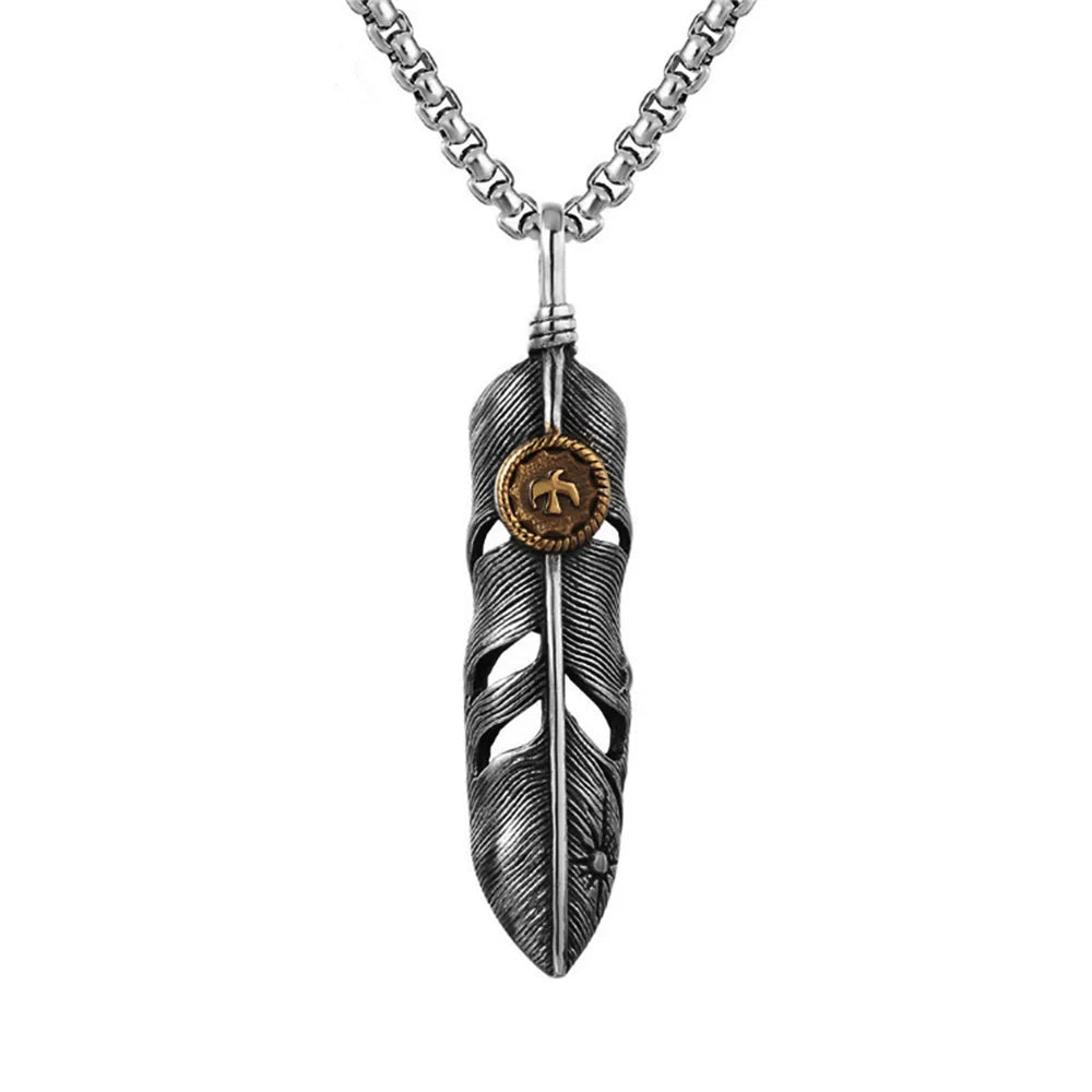 Vintage Stainless goro feather Necklace Men Women Punk Hip Hop Biker goro Pendant Chain Fashion Jewelry Gift