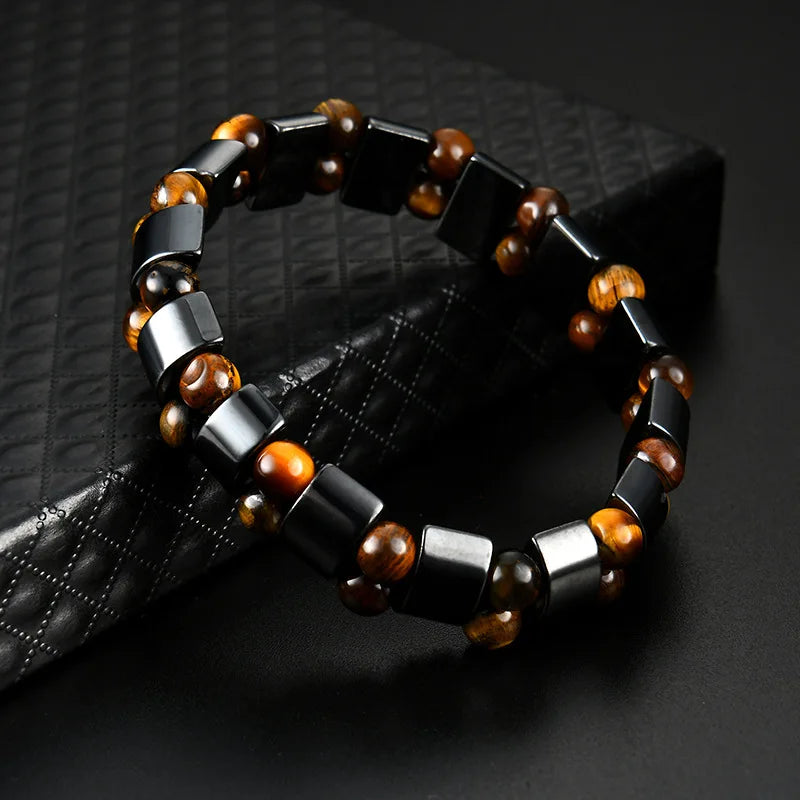 Hot Selling Men's Tiger Eye Stone Bracelet Men's Fashion Bead Black Stone Elastic Bracelet