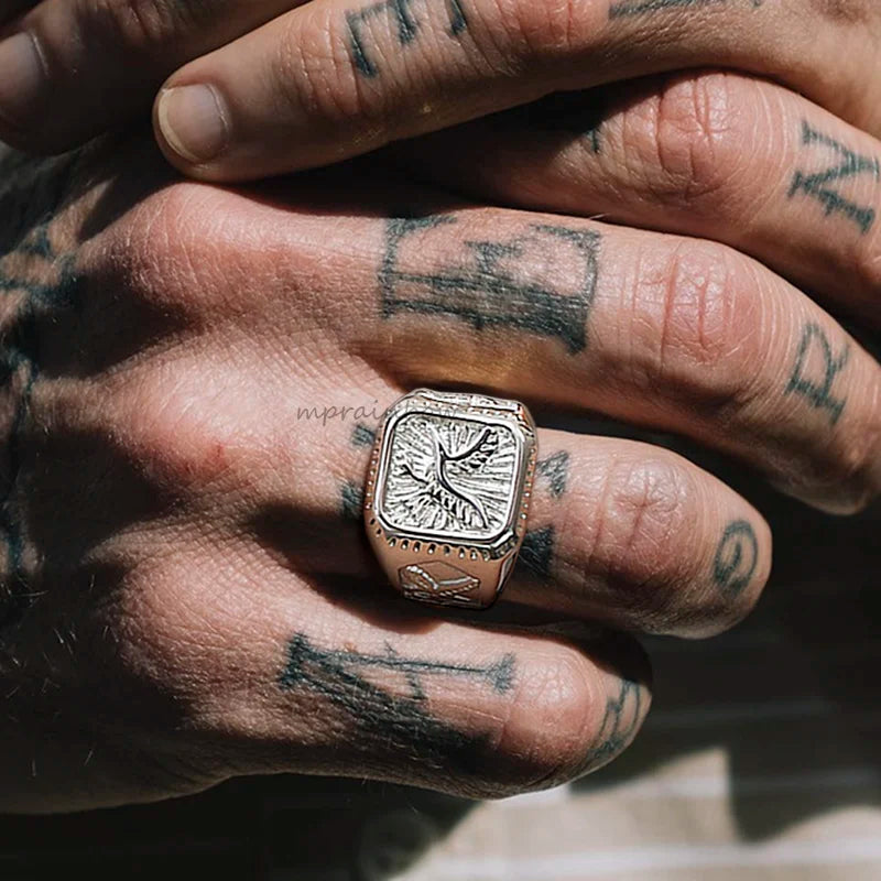 Eagle Square Signet Ring — Stainless Steel