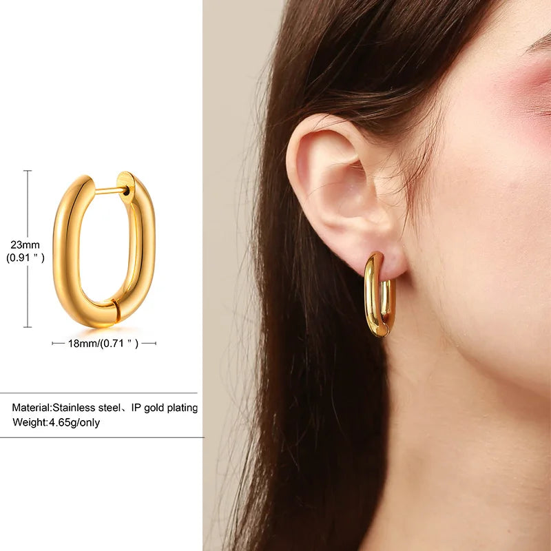 Geometric Octagon Hoop Earrings — Stainless Steel