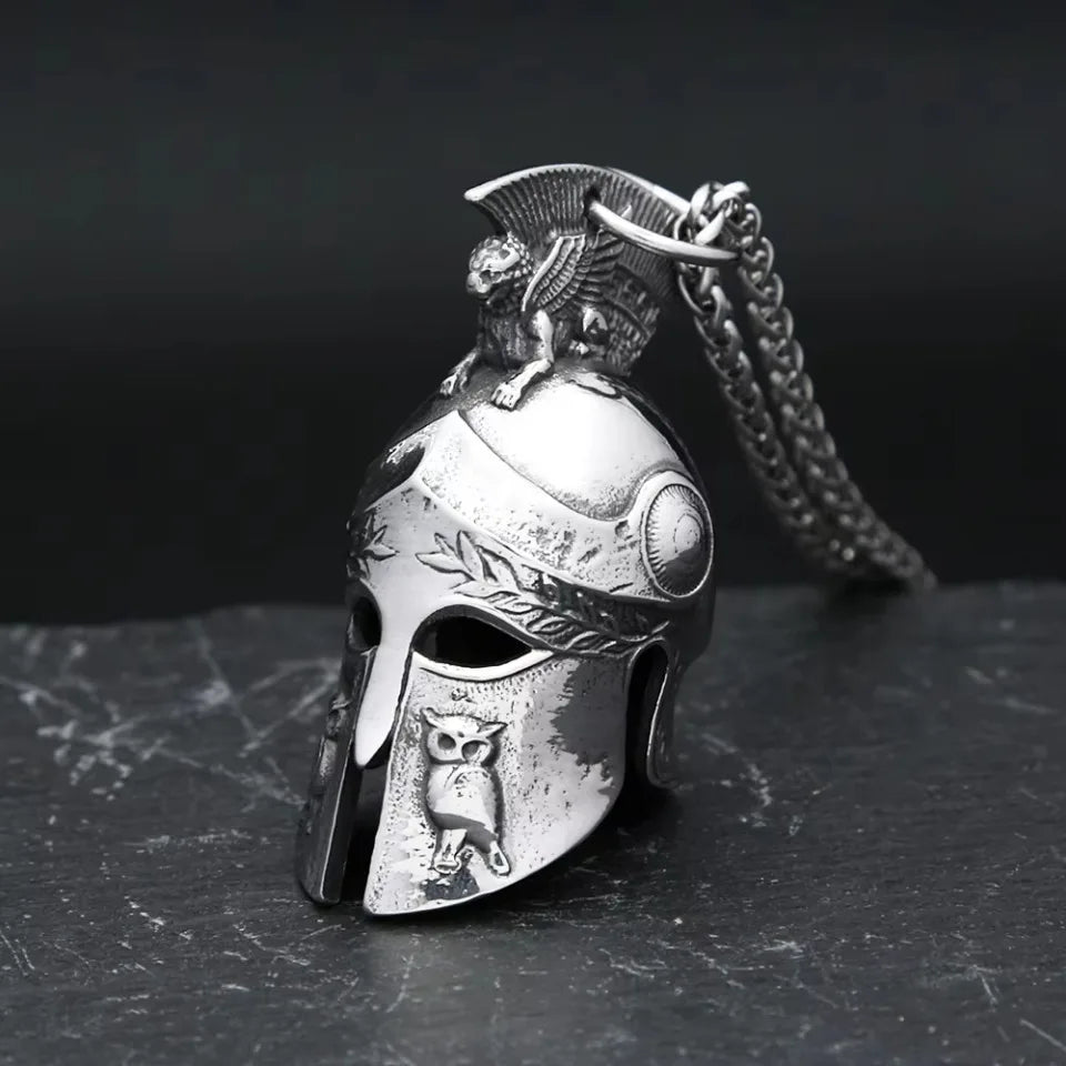 Spartan Helmet Steel Pendant Vintage Style 316L