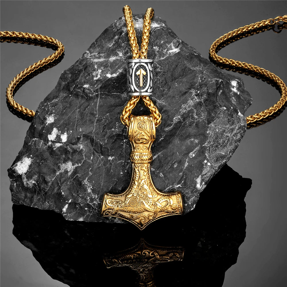 Thor's Hammer Mjolnir Pendant Necklace — Gold-Tone