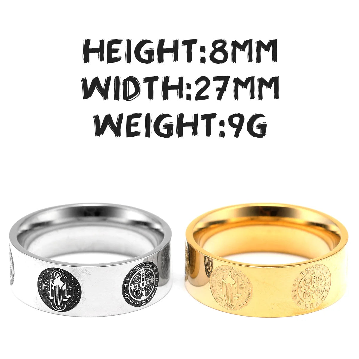 Saint Benedict Exorcism Ring Cross Amulet 316L Stainless Steel Mens Rings Rock for Male Friend Jewelry Creative Gift