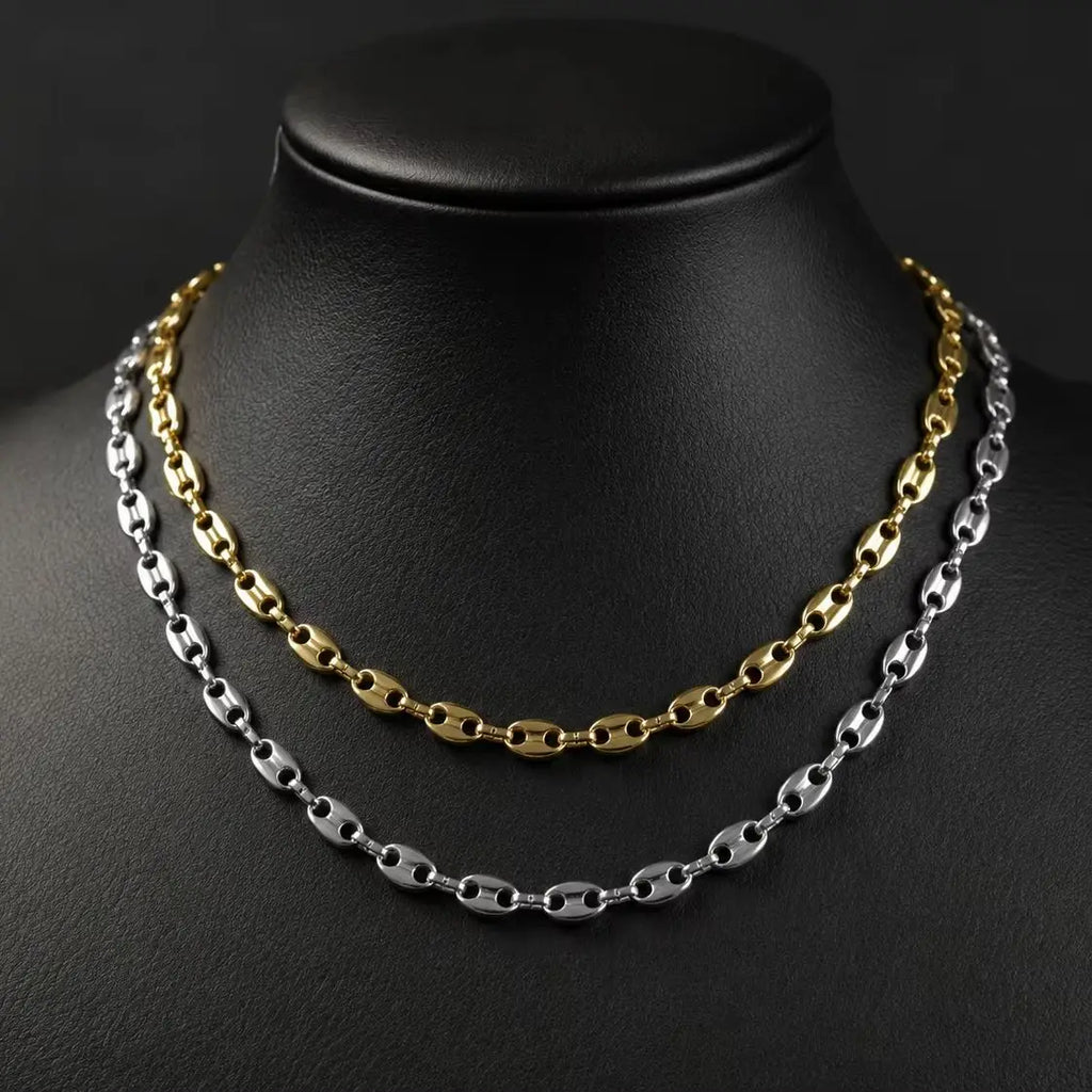 316L Stainless Steel Pig Nose Chain 58cm, Non-Tarnish Coffee Bean Link Necklace, Waterproof Hip Hop Jewelry Gold Silver