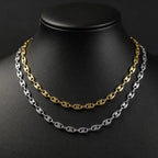 316L Stainless Steel Pig Nose Chain 58cm, Non-Tarnish Coffee Bean Link Necklace, Waterproof Hip Hop Jewelry Gold Silver