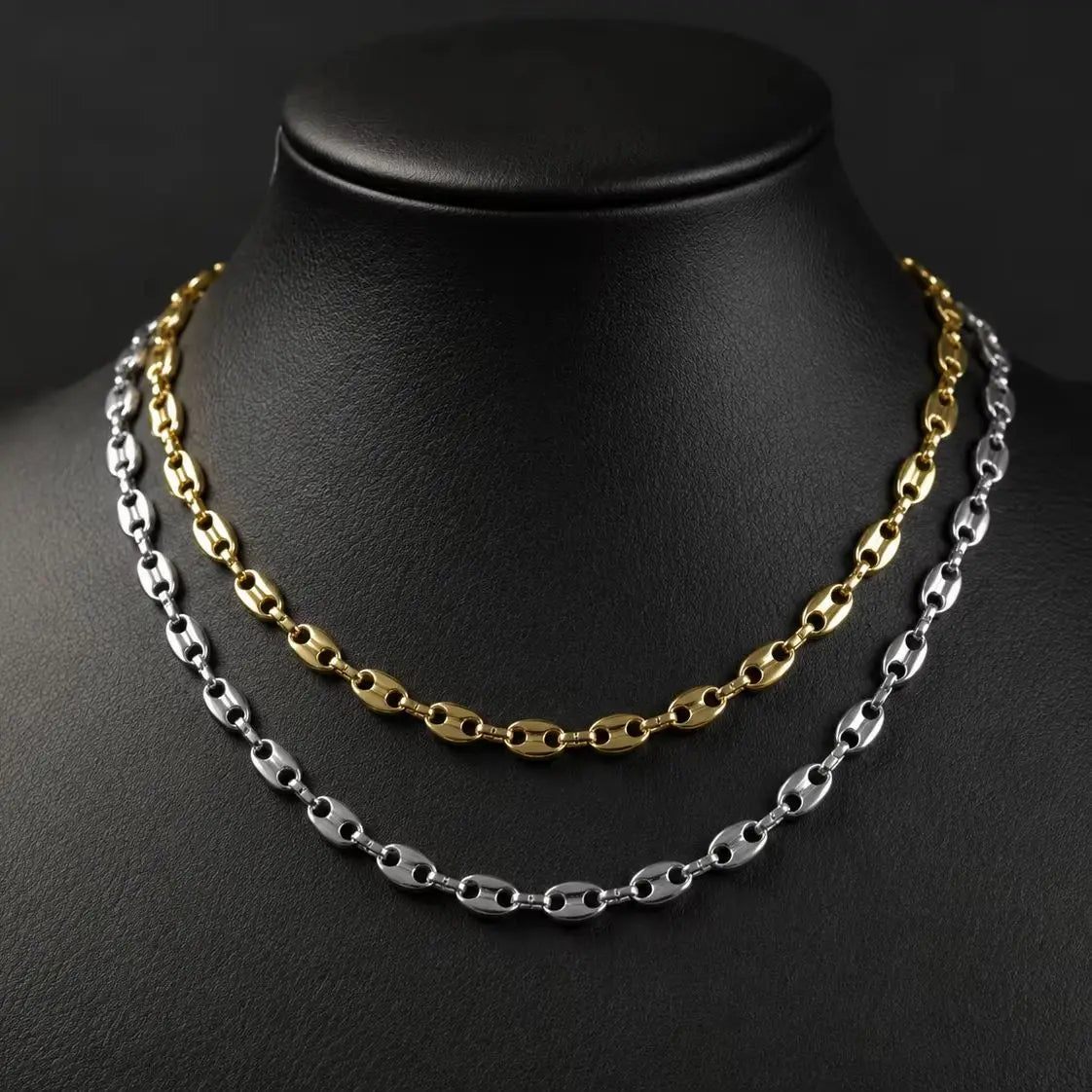 316L Stainless Steel Pig Nose Chain 58cm, Non-Tarnish Coffee Bean Link Necklace, Waterproof Hip Hop Jewelry Gold Silver