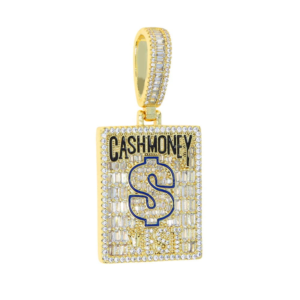 New Hip Hop Money Pendant Necklace Gold Color Iced Out Bling CZ Cubic Zirconia Letters Rich Dollar Charm Men Women