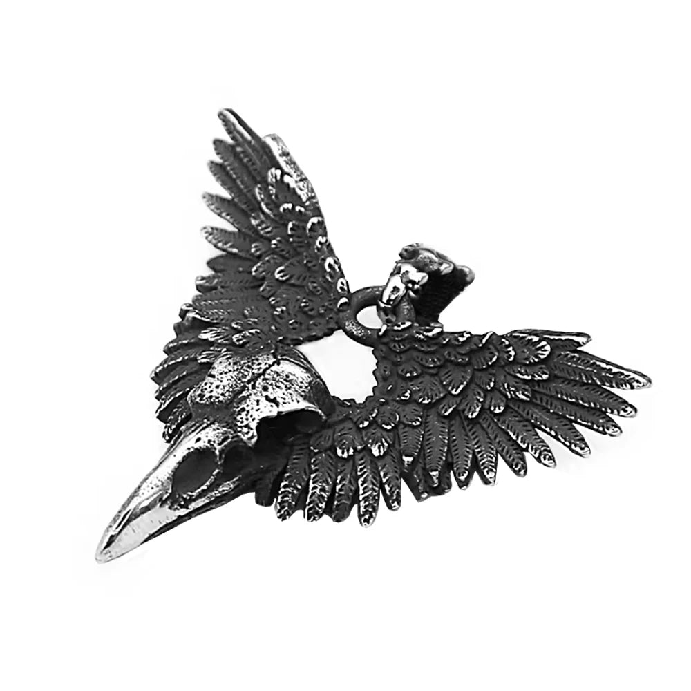 Vintage Punk Raven Skull Pendant Black Stainless Steel Wing Necklace Men Biker Unique Animal Amulet Jewelry Gifts