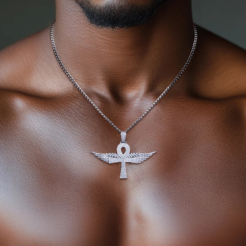 Iced Out Angel Wing Cross Pendant — 925 Silver
