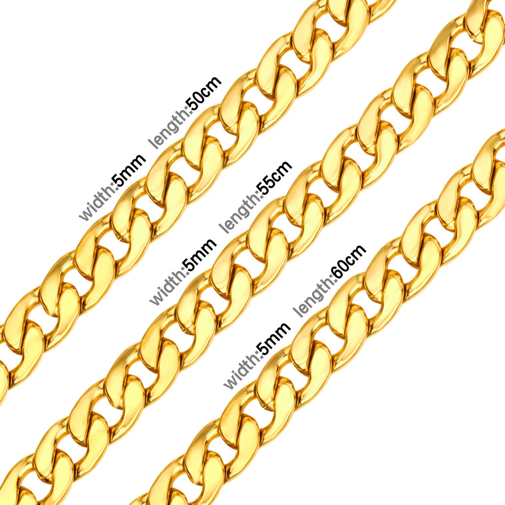 LUXUSTEEL Basic Punk Stainless Steel Chain Necklace For Women Men Cuban Figaro Braided Wheat Link Choker 5MM/7MM
