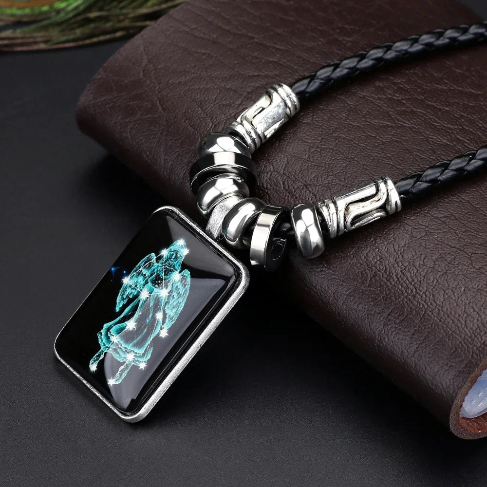 2024 Personalized Pendant Necklace Galaxy Constellation Design 12 Zodiac Sign Horoscope Astrology Necklace For Women Men Resin J