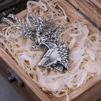 Vintage Viking Geri and Freki Wolf Head Necklace Men's Odin Rune Valknut Amulet with Stainless Steel Chain  Jewelry Gift