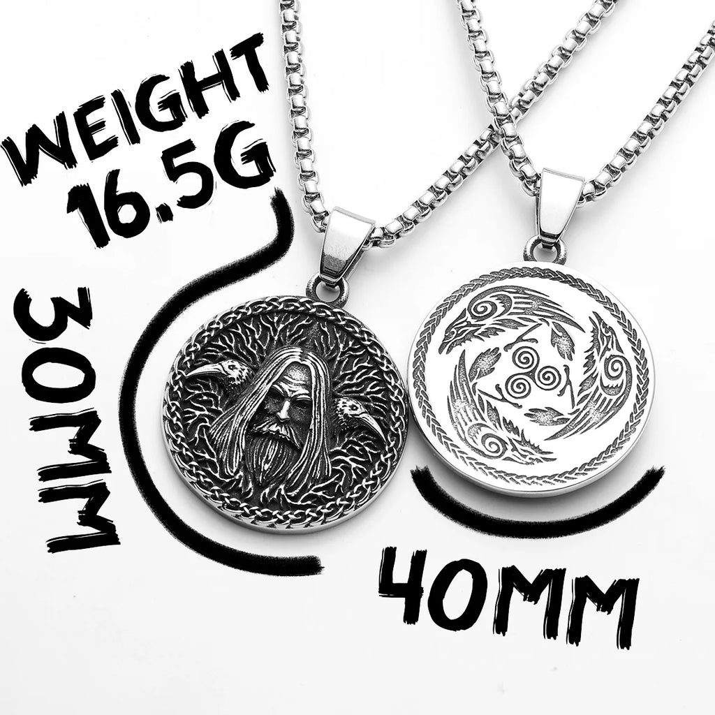Viking Raven Wizard Pendant Necklace — Stainless Steel
