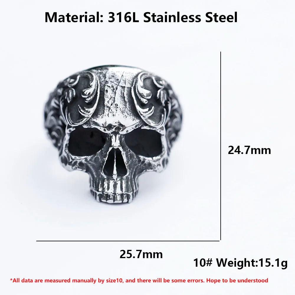 NEW Men's 316L Stainless-Steel Rings Retro Skull Head Vintage Gothic Punk High-Quality Jewelry Gifts Free Shipping